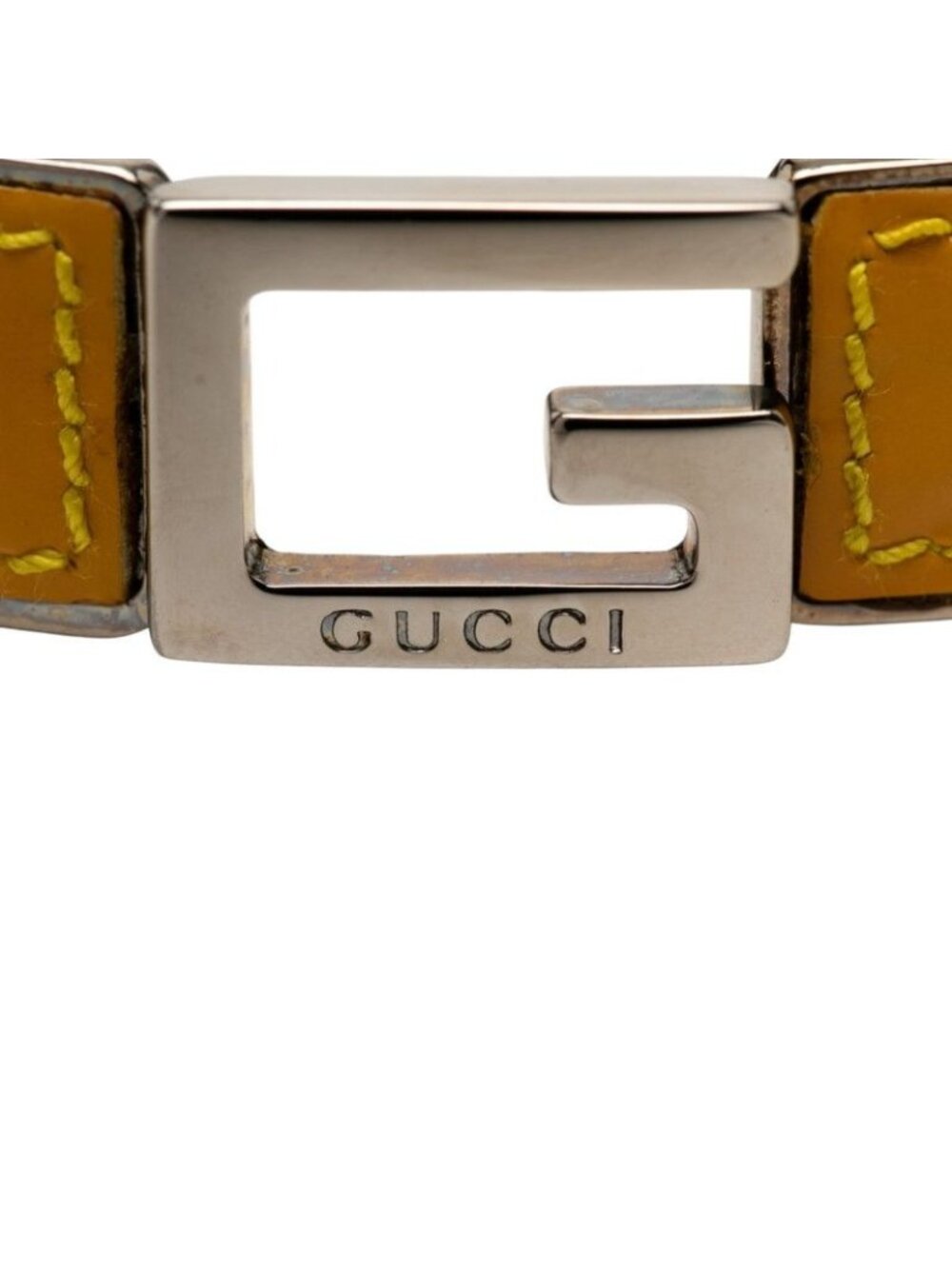 Gucci Logo Bangle Silver And Yellow Patent Leather And Metal Bracelet - Picture 4 of 5